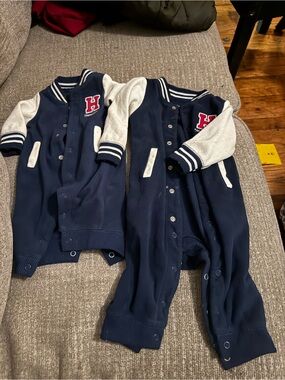 Carter's Navy and White Varsity-Style One-Piece Bodysuit with Red 'H' Patch